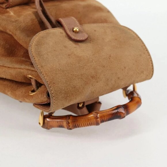GUCCI Bamboo Backpack Suede Brown Gold 003 main image 11